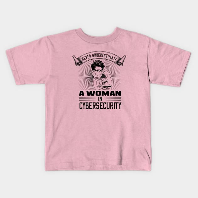 Never Underestimate a Woman in Cybersecurity Kids T-Shirt by DFIR Diva